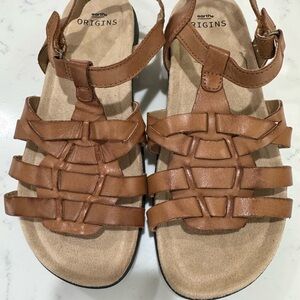 New Earth Origins Women's Size 7M Savoy Saralyn Brown Leather Open Toe Sandals